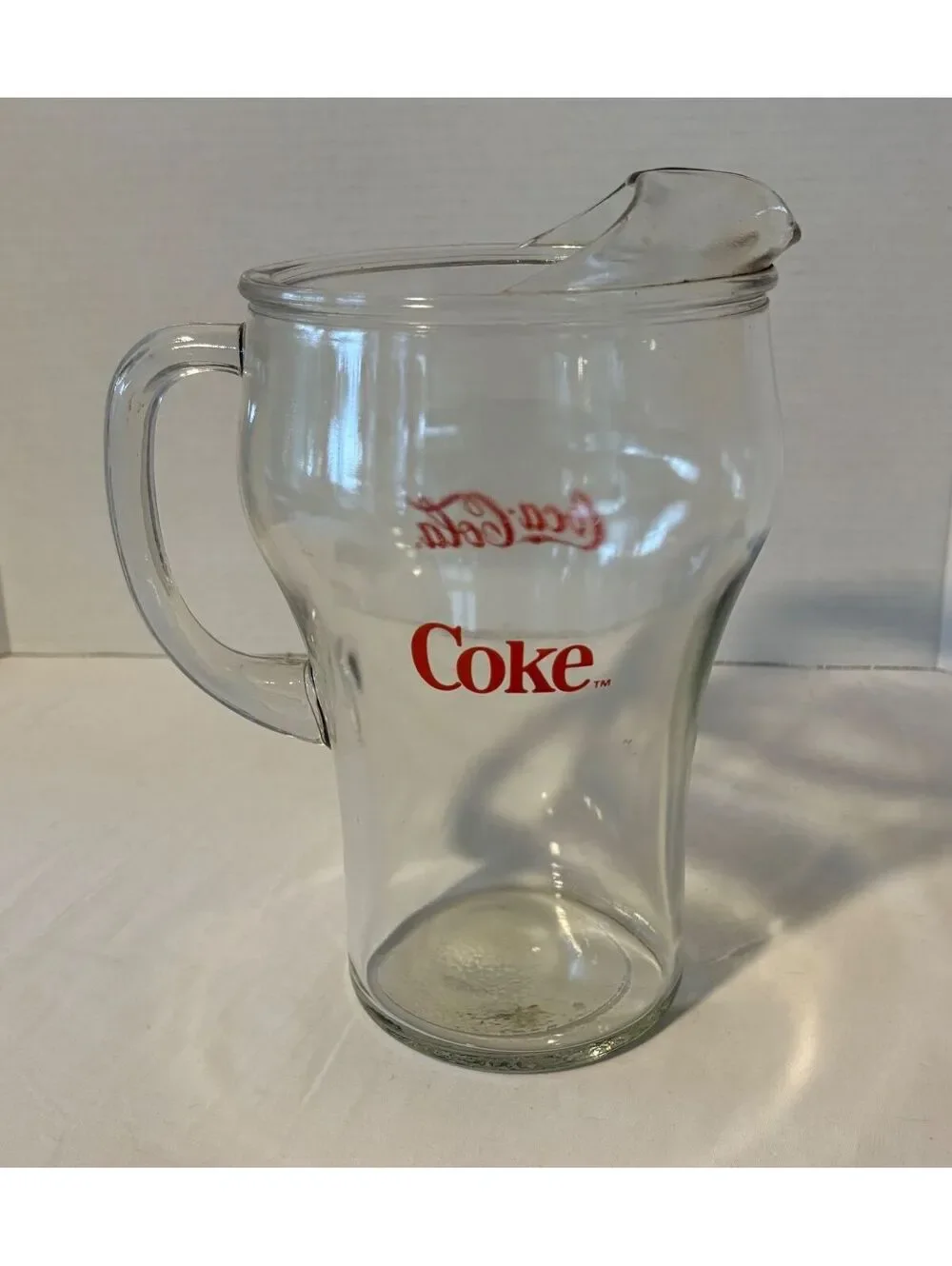 Vintage 1980s Coca-Cola Clear Glass 64oz Pitcher with Ice Lip Spout